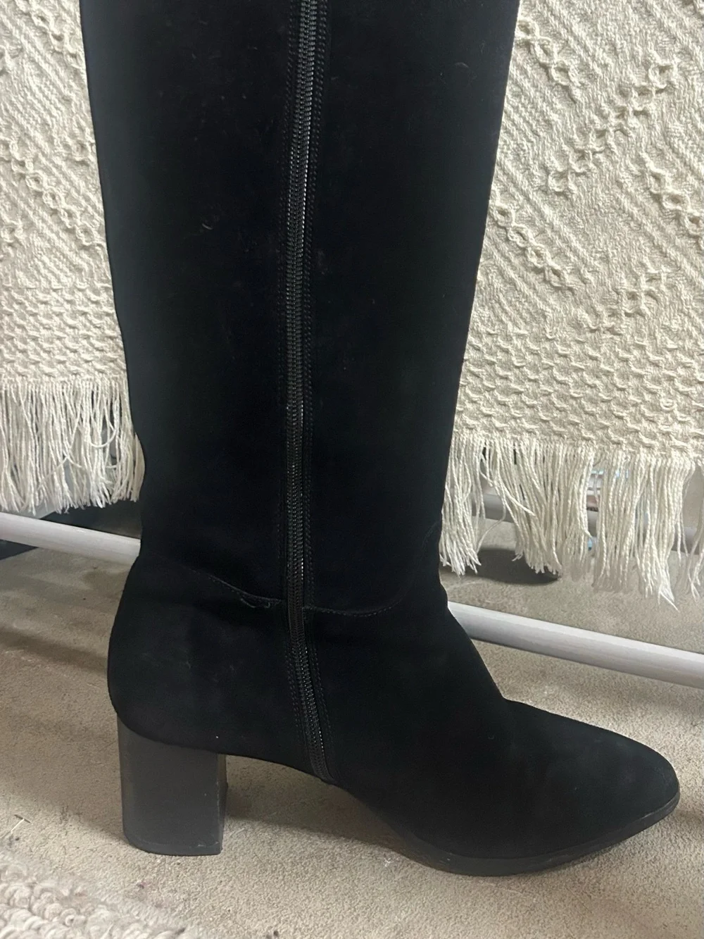 Sezane Black Knee-High Suede Boots - Women